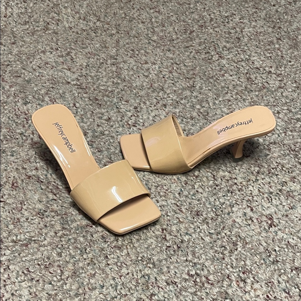 Jeffrey Campbell square toe Nude Patent kitten Heels